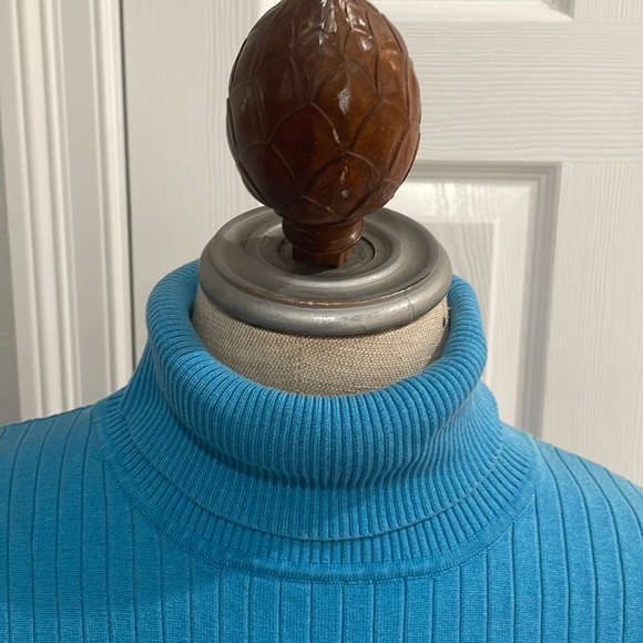 Chicos short sleeve top ribbed sweater blue pullover turtleneck size 1 8/10 - Picture 2 of 6